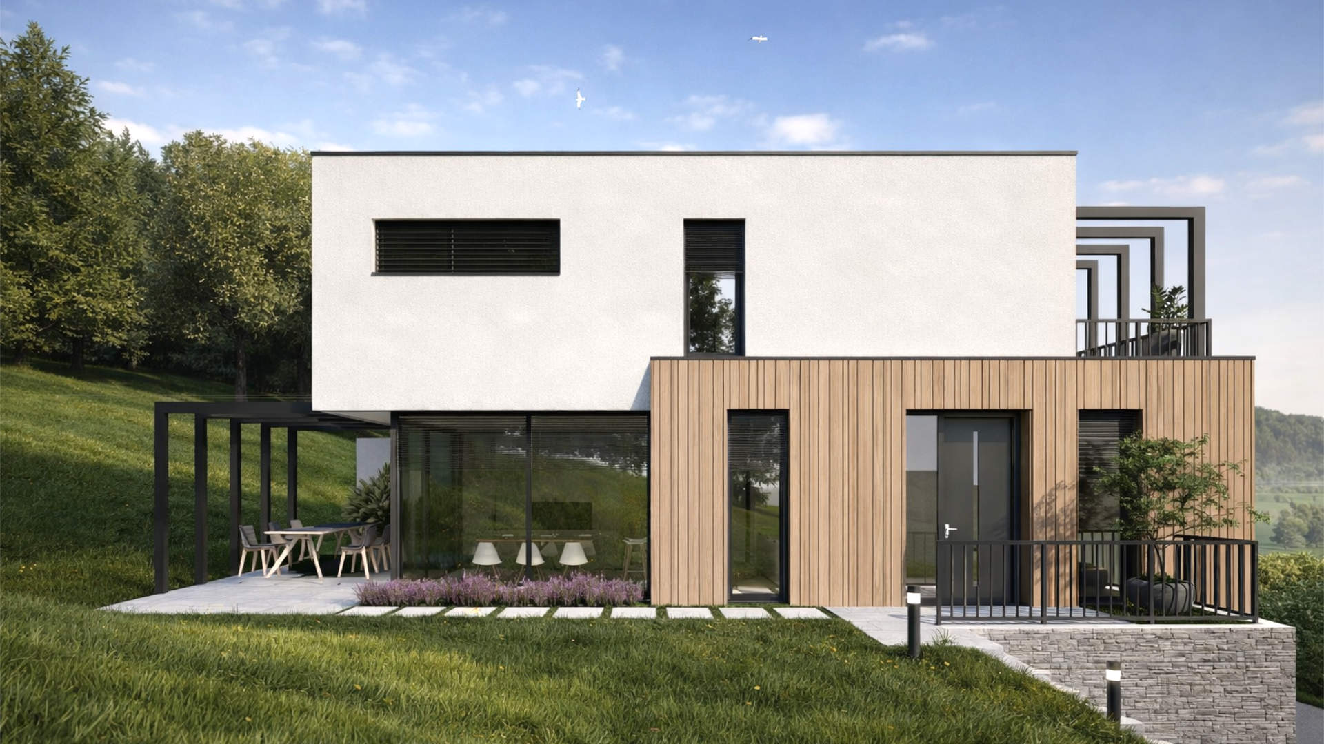 Stanovanjski dvojček na nagnjenem terenu